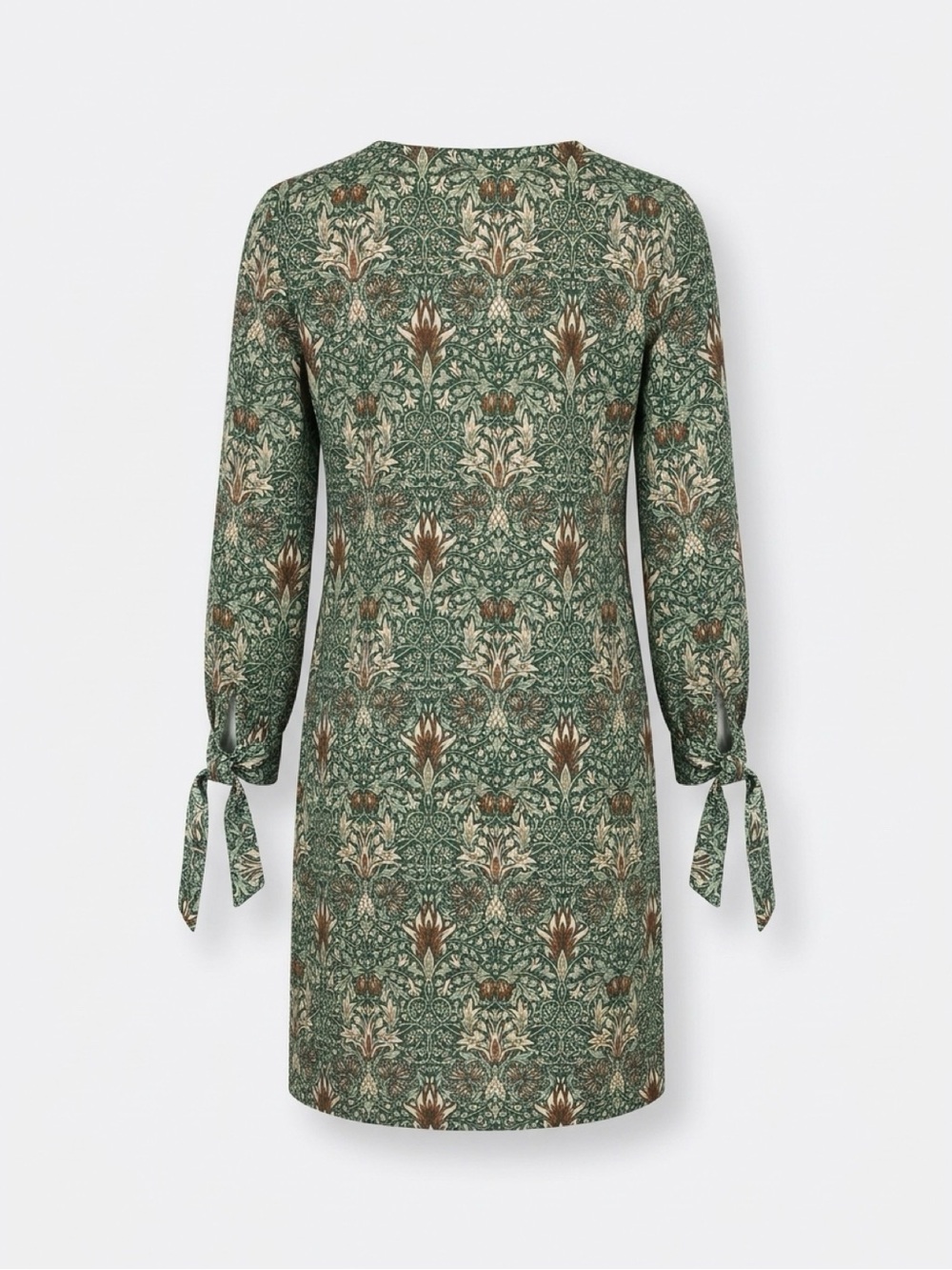 H&M Green Floral Long-Sleeve Shift Dress with Tie Sleeves
